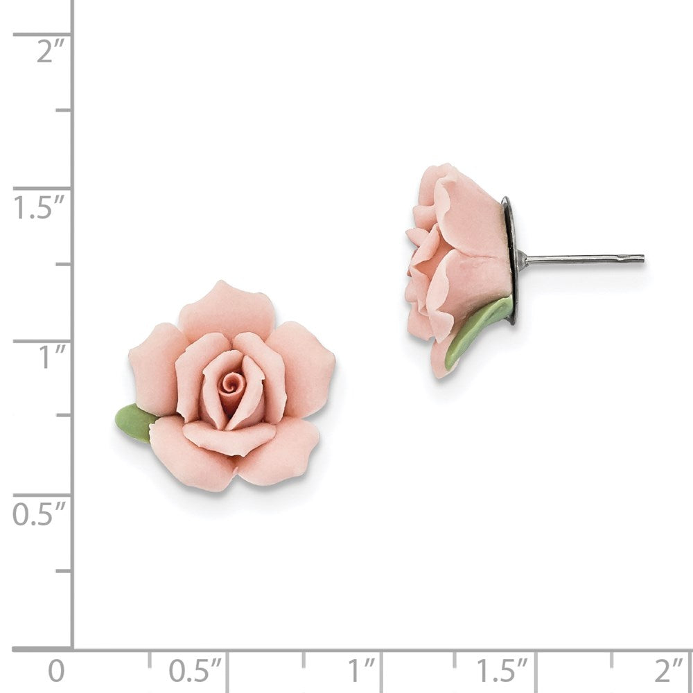Mode 1928 Schmuck Rosa Porcelain Rose Surgical Edelstahl Ohrstecker mit Bullet-clutch Rückseite