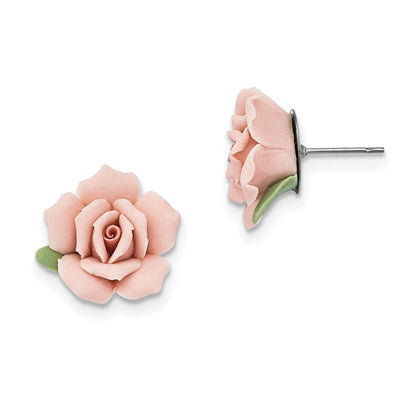 Mode 1928 Schmuck Rosa Porcelain Rose Surgical Edelstahl Ohrstecker mit Bullet-clutch Rückseite