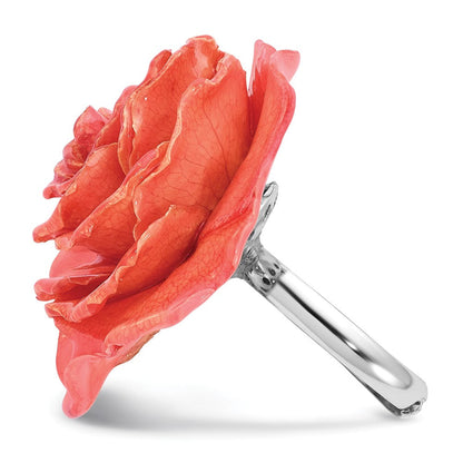 Mode Lacquer Dipped Rosa Echt Rose Verstellbar Silberfarben Ring