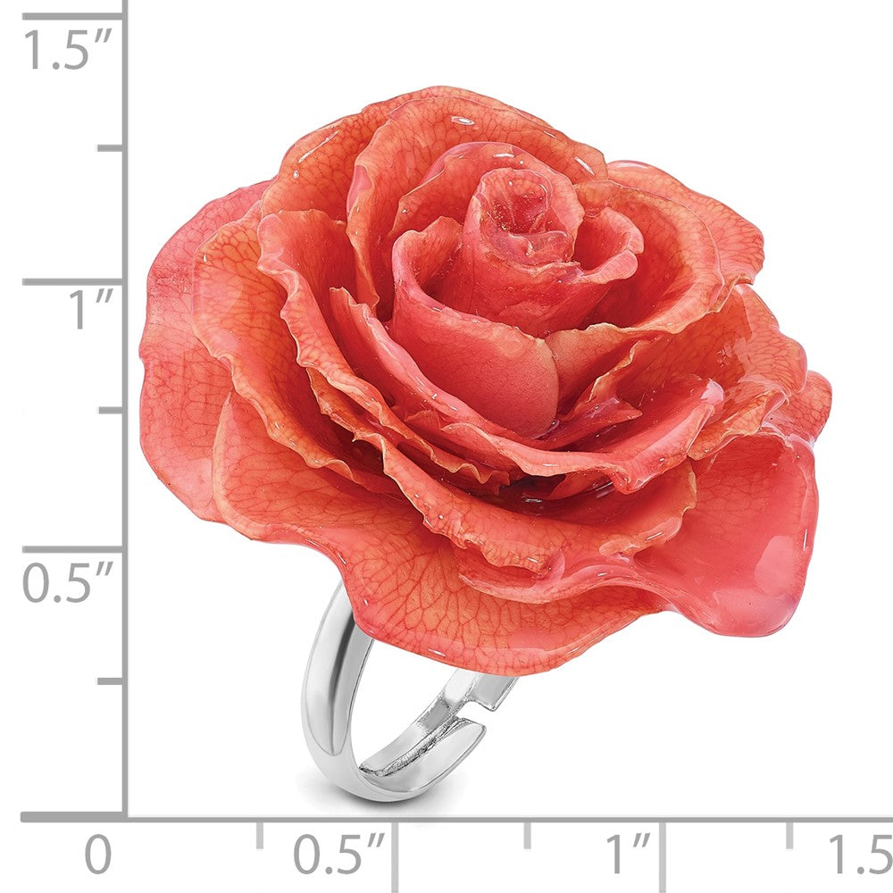 Mode Lacquer Dipped Rosa Echt Rose Verstellbar Silberfarben Ring