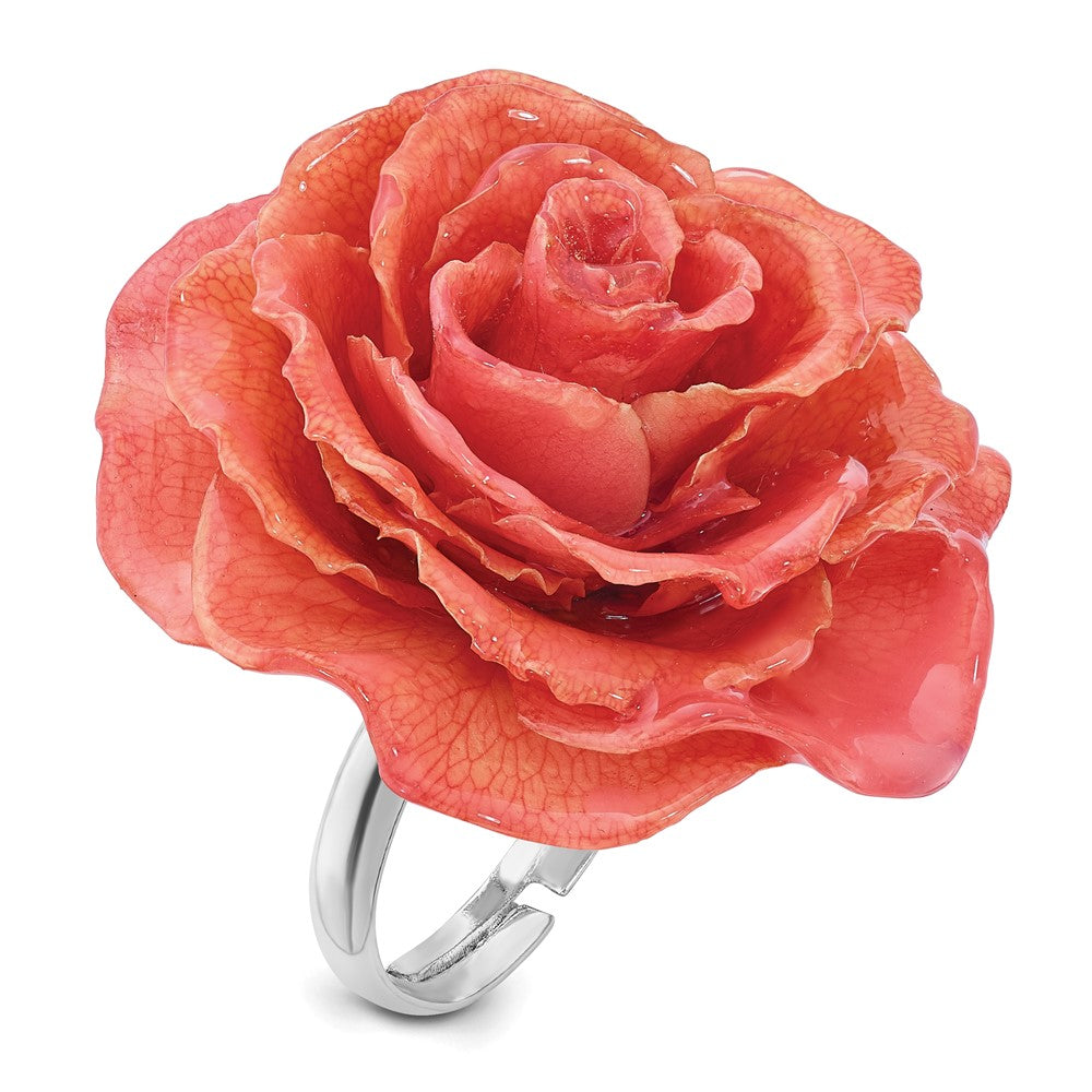 Mode Lacquer Dipped Rosa Echt Rose Verstellbar Silberfarben Ring