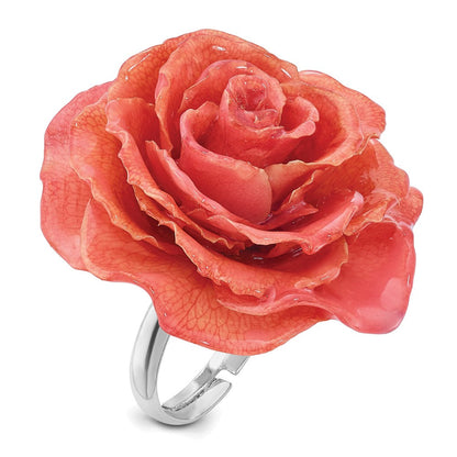 Mode Lacquer Dipped Rosa Echt Rose Verstellbar Silberfarben Ring
