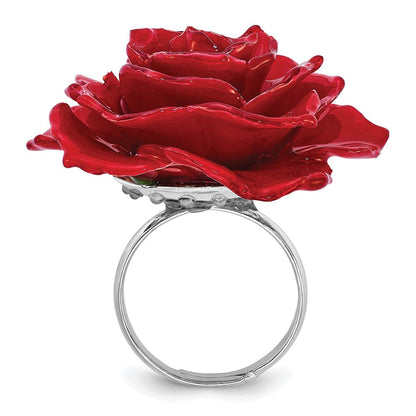 Mode Lacquer Dipped Rot Echt Rose Verstellbar Silberfarben Ring