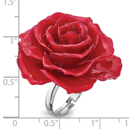 Mode Lacquer Dipped Rot Echt Rose Verstellbar Silberfarben Ring