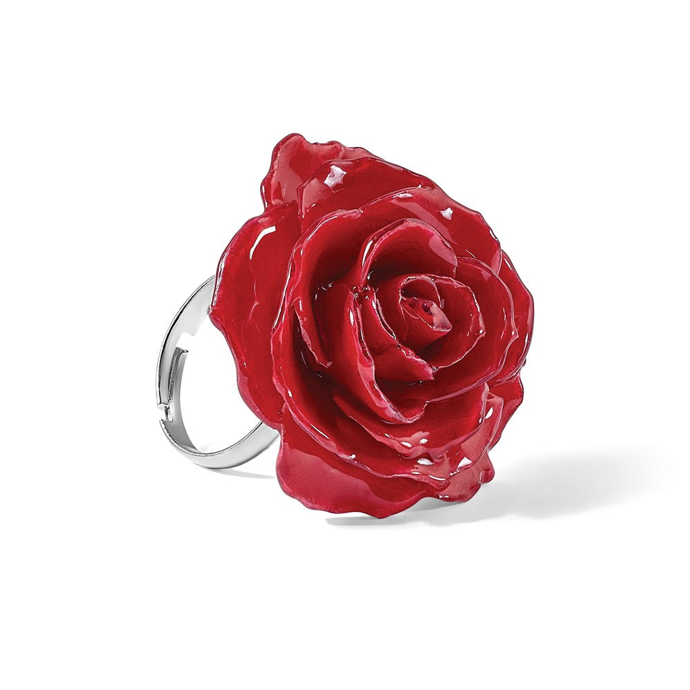 Mode Lacquer Dipped Rot Echt Rose Verstellbar Silberfarben Ring