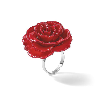 Mode Lacquer Dipped Rot Echt Rose Verstellbar Silberfarben Ring
