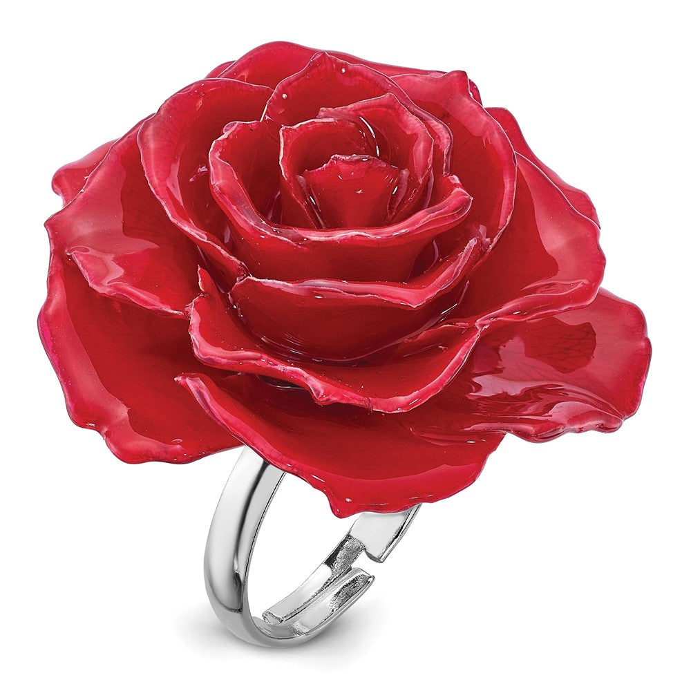 Mode Lacquer Dipped Rot Echt Rose Verstellbar Silberfarben Ring