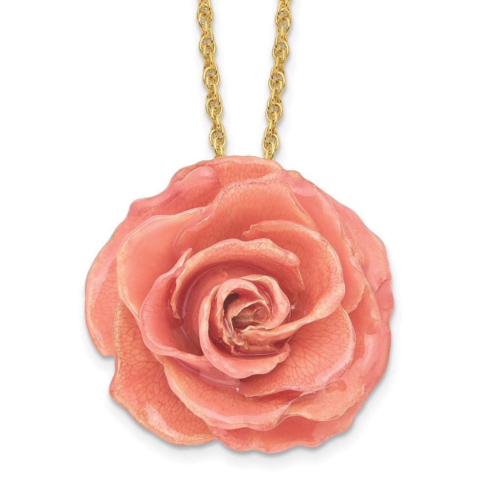 Mode Lacquer Dipped Rosa Echt Rose mit 20 Zoll Goldfarben Halskette