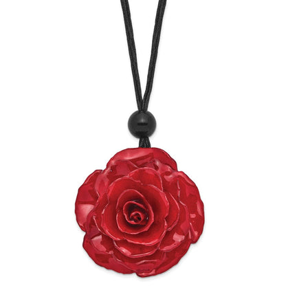Mode Lacquer Dipped Groß Rot Echt Rose mit Glas Perle auf 18 Zoll Schwarz Cotton Kordel Halskette