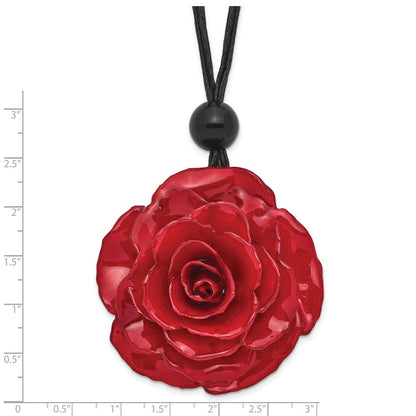 Mode Lacquer Dipped Groß Rot Echt Rose mit Glas Perle auf 18 Zoll Schwarz Cotton Kordel Halskette
