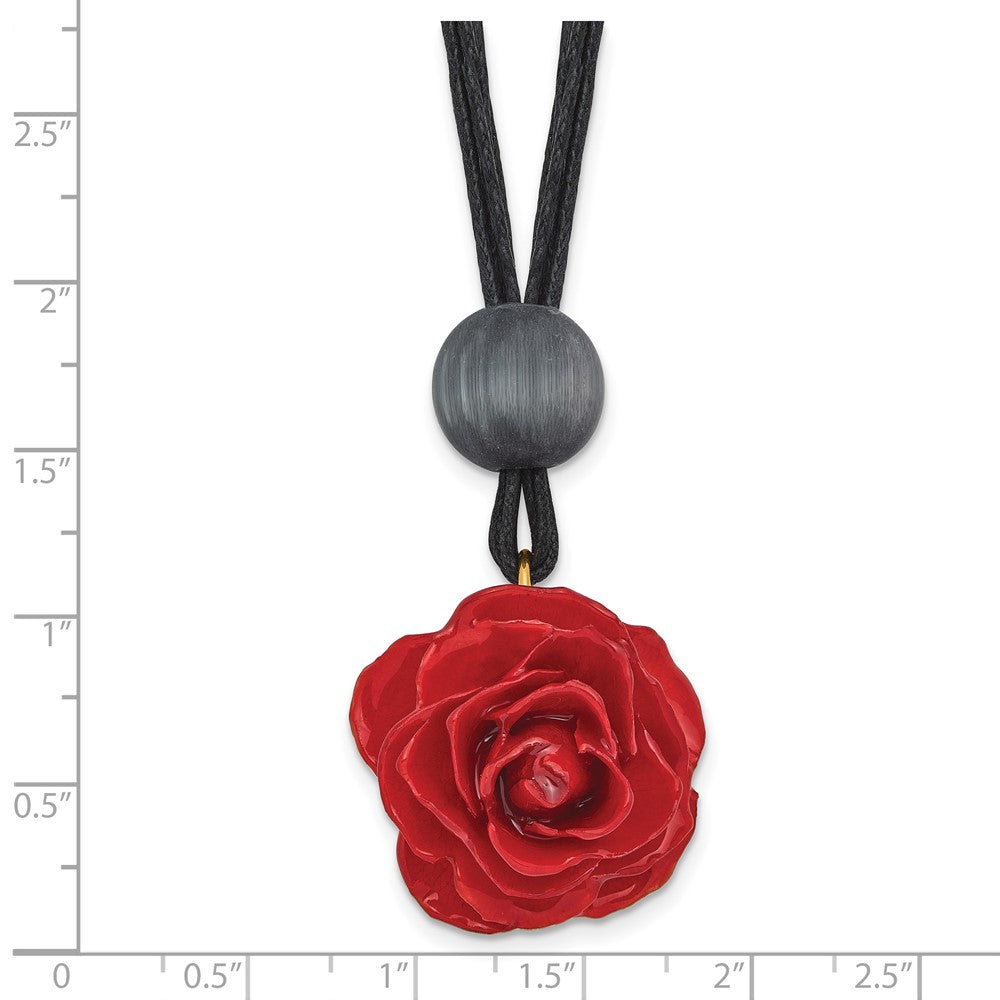 Mode Lacquer Dipped Klein Rot Echt Rose mit Glas Perle auf 18 Zoll Schwarz Cotton Kordel Halskette