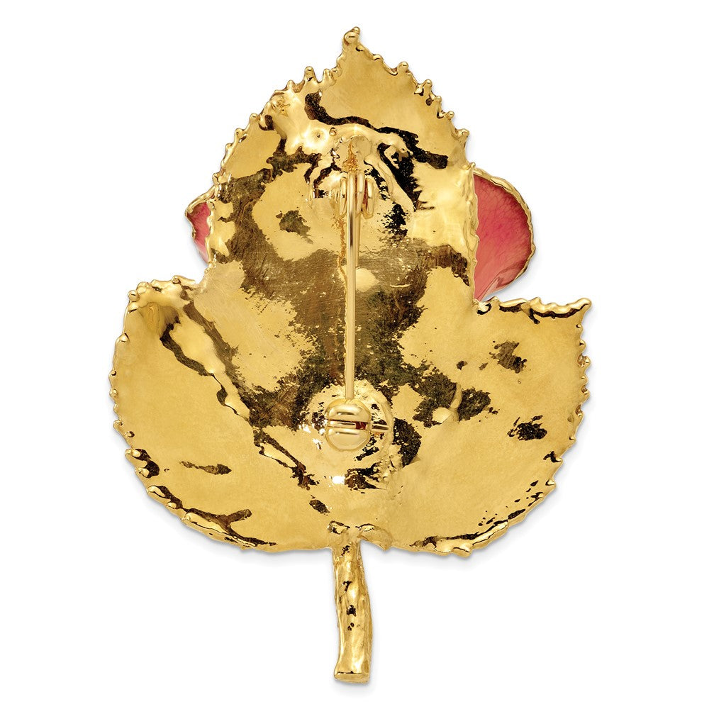 Mode 24K Gold-trim Lacquer Dipped Rosa Rose auf Blatt Brosche/boutonniere