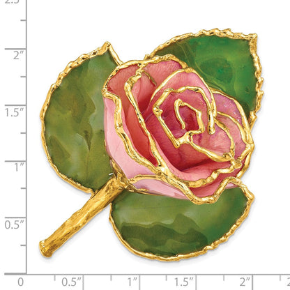 Mode 24K Gold-trim Lacquer Dipped Rosa Rose auf Blatt Brosche/boutonniere