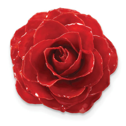 Mode Lacquer Dipped Groß Rot Echt Rose Brosche