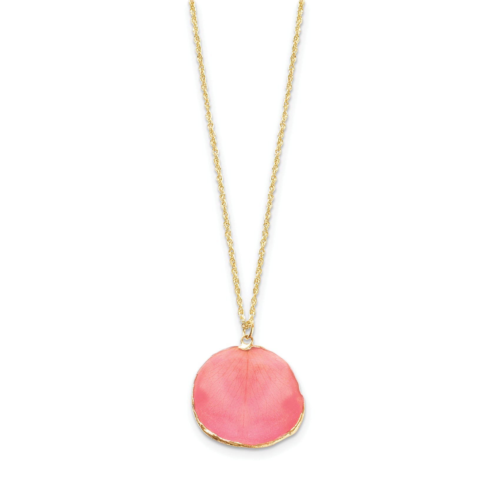 Mode 24K Gold-trim Lacquer Dipped Rosa Echt Rose Petal 20 Zoll Goldfarben Halskette
