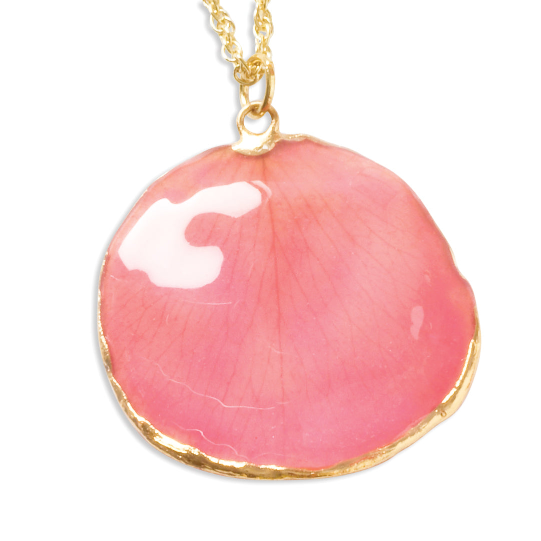 Mode 24K Gold-trim Lacquer Dipped Rosa Echt Rose Petal 20 Zoll Goldfarben Halskette