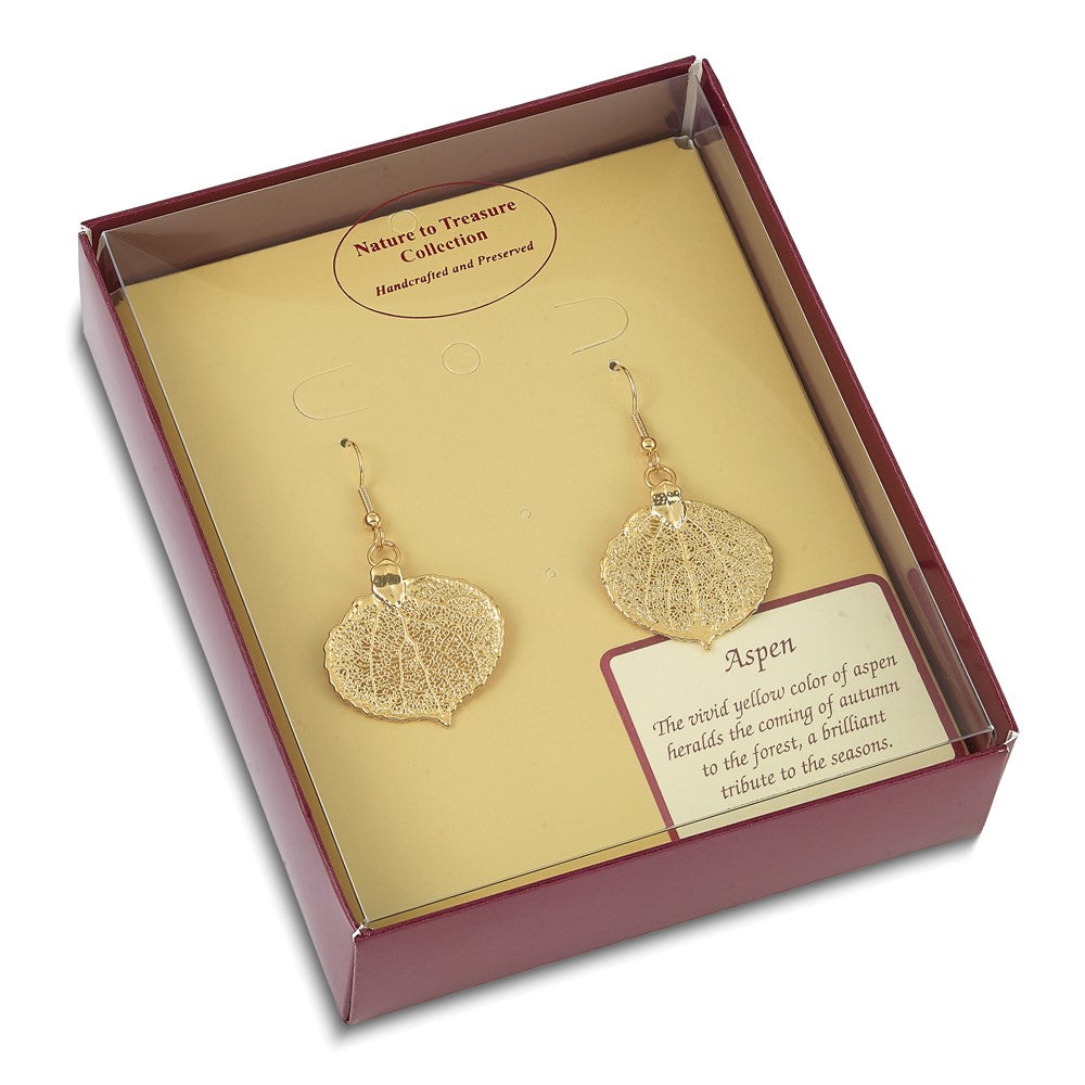 Mode 24K Gold Dipped Echt Aspen Blatt Goldfarben Hirte Haken Ohrhänger