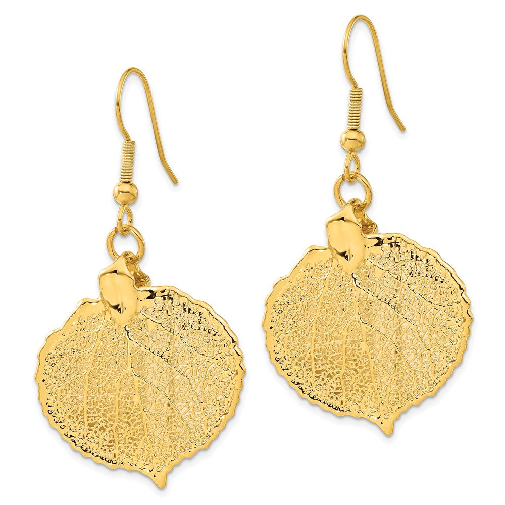 Mode 24K Gold Dipped Echt Aspen Blatt Goldfarben Hirte Haken Ohrhänger