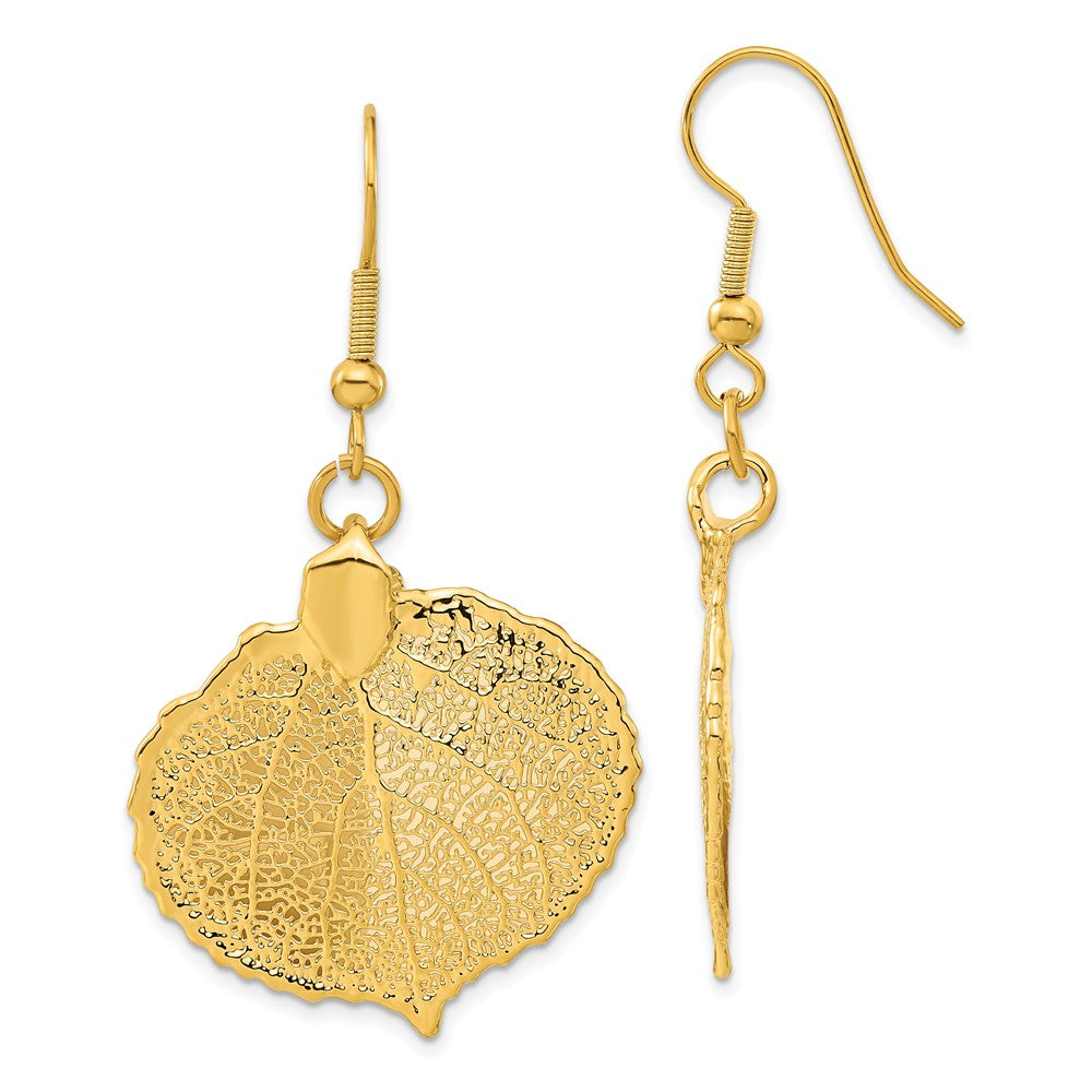 Mode 24K Gold Dipped Echt Aspen Blatt Goldfarben Hirte Haken Ohrhänger