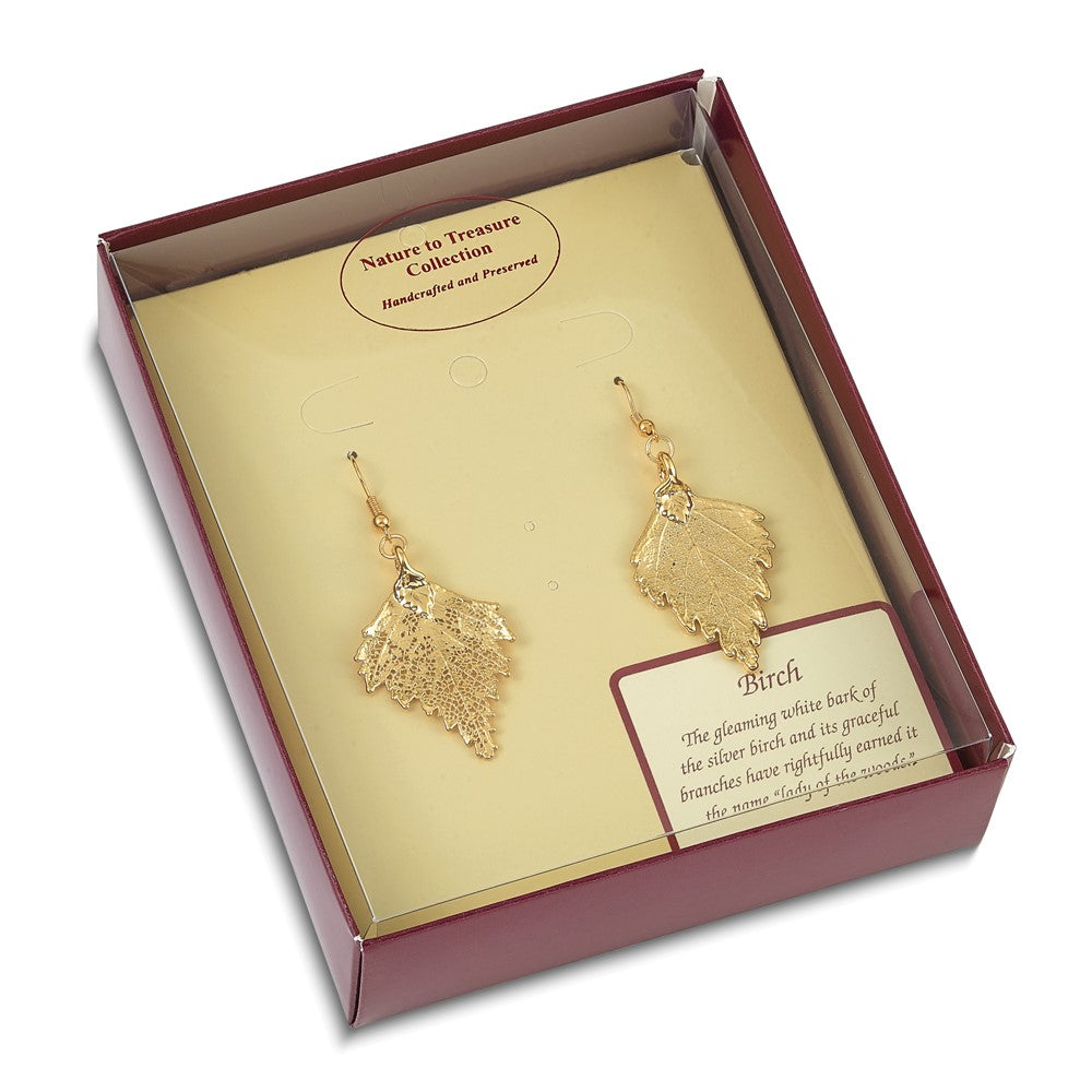 Mode 24K Gold Dipped Echt Birch Blatt Goldfarben Hirte Haken Ohrhänger