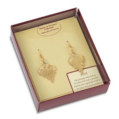 Mode 24K Gold Dipped Echt Birch Blatt Goldfarben Hirte Haken Ohrhänger