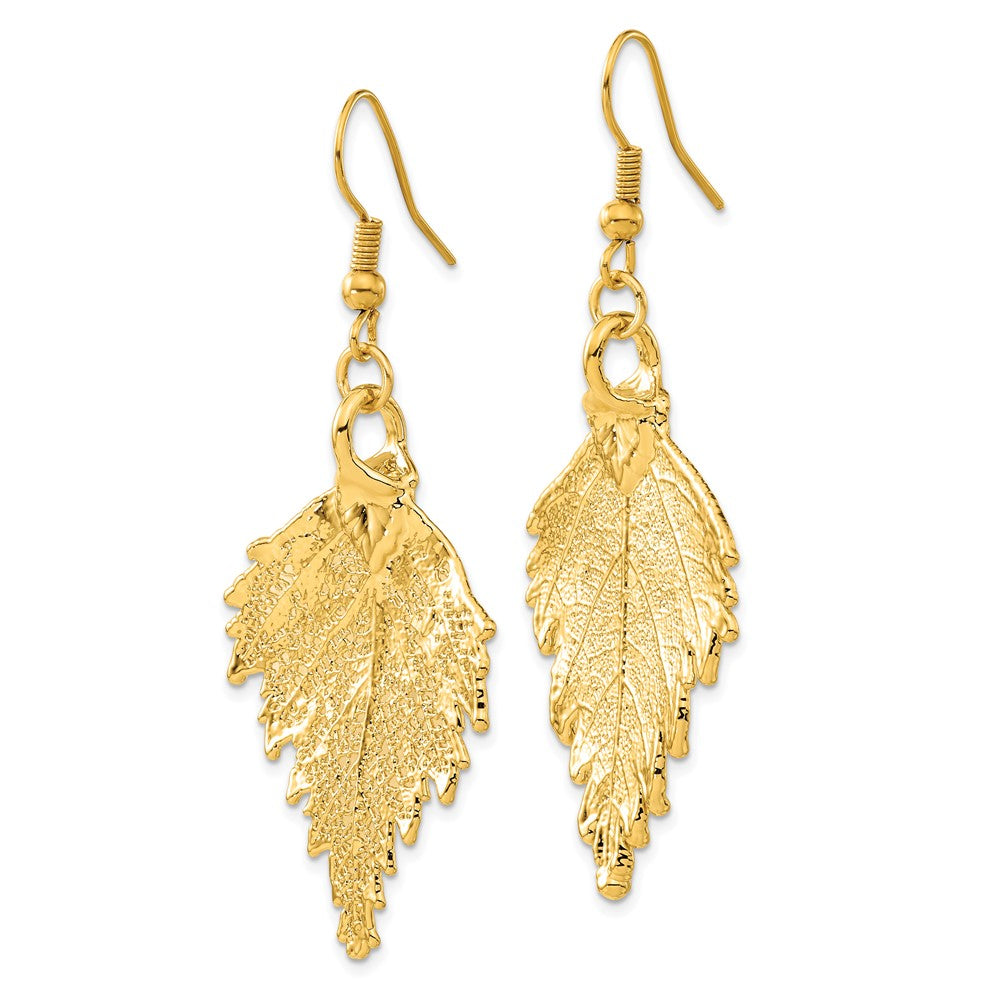 Mode 24K Gold Dipped Echt Birch Blatt Goldfarben Hirte Haken Ohrhänger