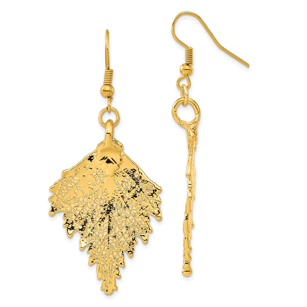 Mode 24K Gold Dipped Echt Birch Blatt Goldfarben Hirte Haken Ohrhänger