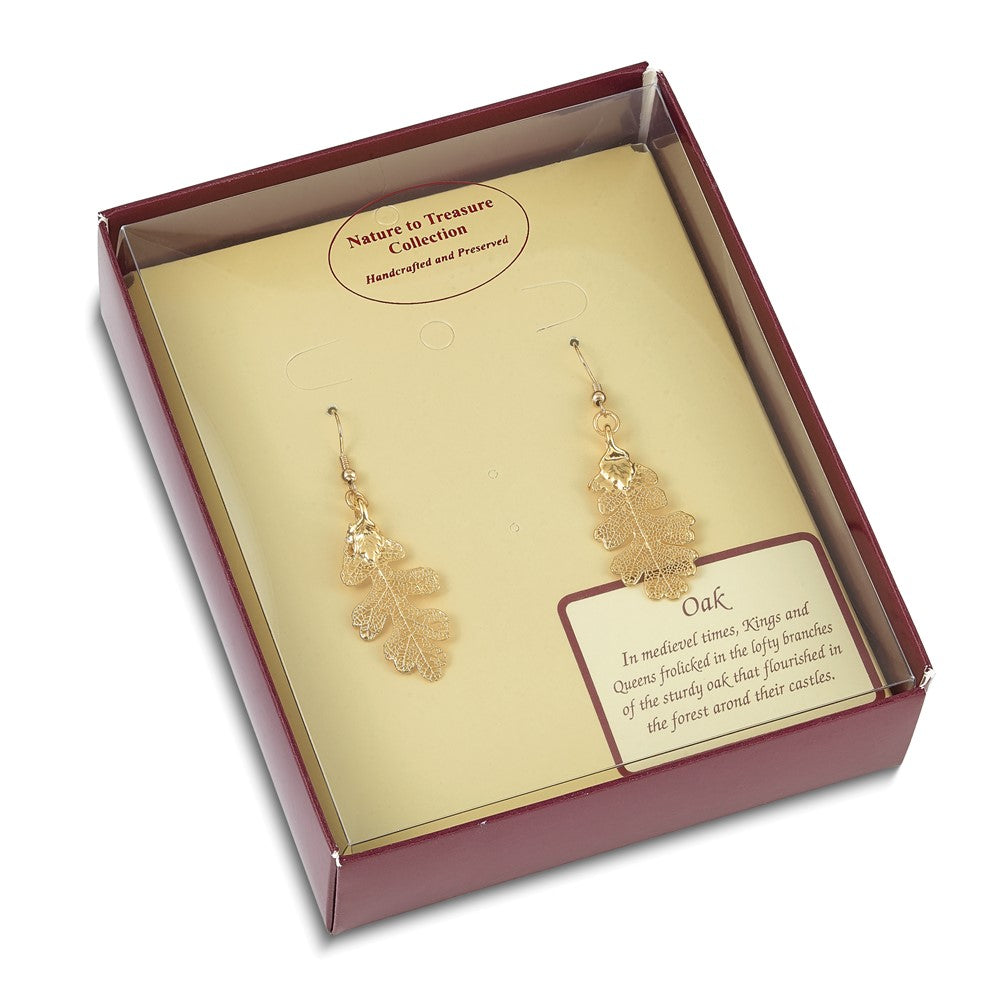 Mode 24K Gold Dipped Echt Eiche Blatt Goldfarben Hirte Haken Ohrhänger