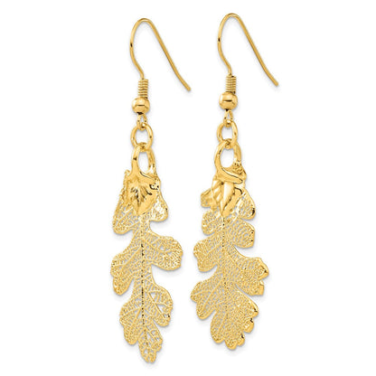 Mode 24K Gold Dipped Echt Eiche Blatt Goldfarben Hirte Haken Ohrhänger