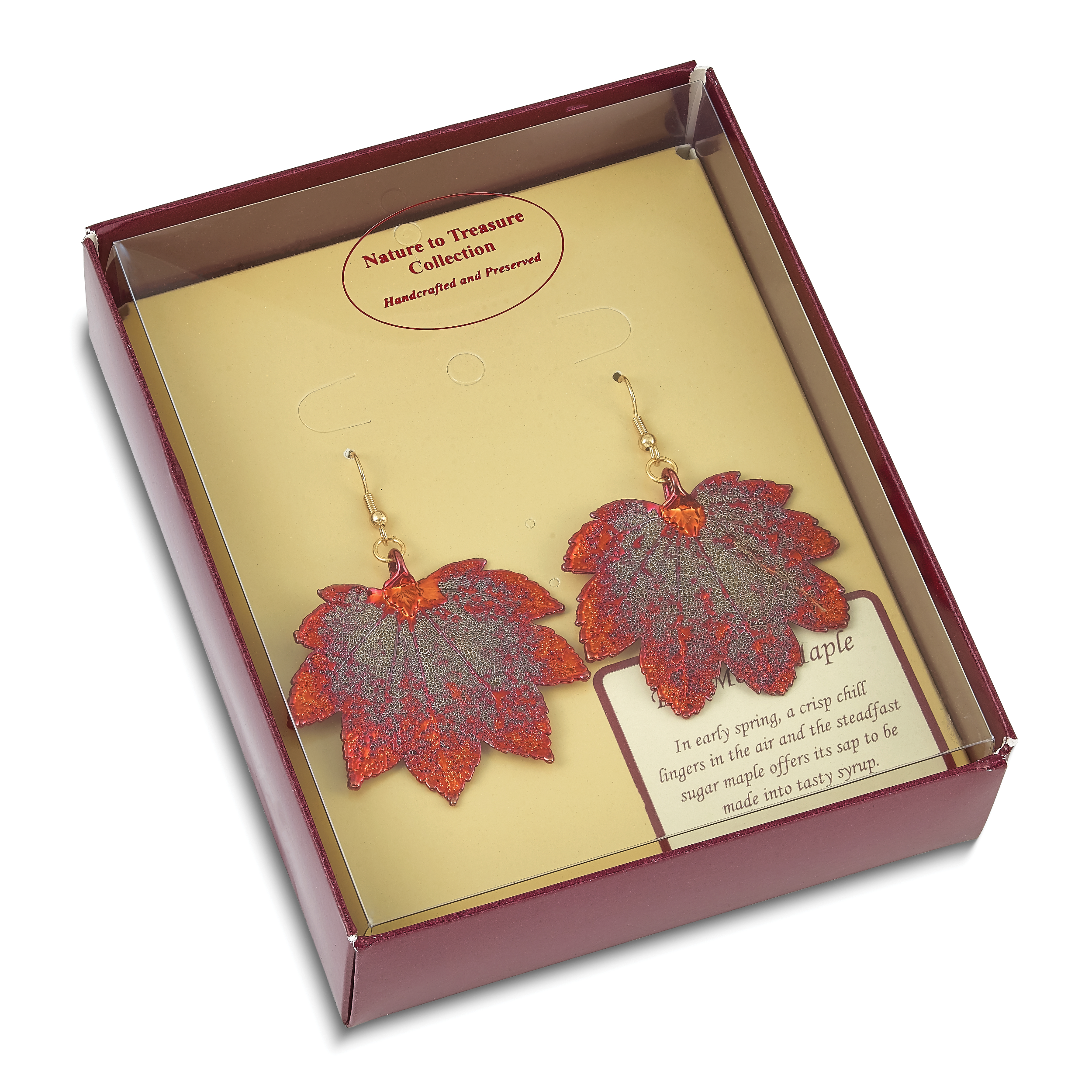 Mode Iridescent Copper Dipped Echt Full Mond Maple Blatt Goldfarben Hirte Haken Ohrhänger