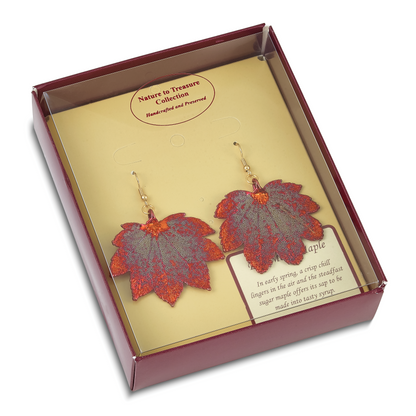 Mode Iridescent Copper Dipped Echt Full Mond Maple Blatt Goldfarben Hirte Haken Ohrhänger