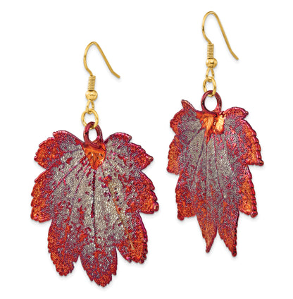 Mode Iridescent Copper Dipped Echt Full Mond Maple Blatt Goldfarben Hirte Haken Ohrhänger