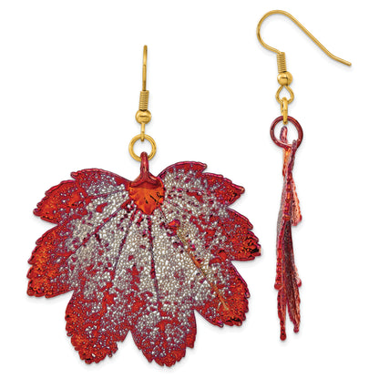 Mode Iridescent Copper Dipped Echt Full Mond Maple Blatt Goldfarben Hirte Haken Ohrhänger