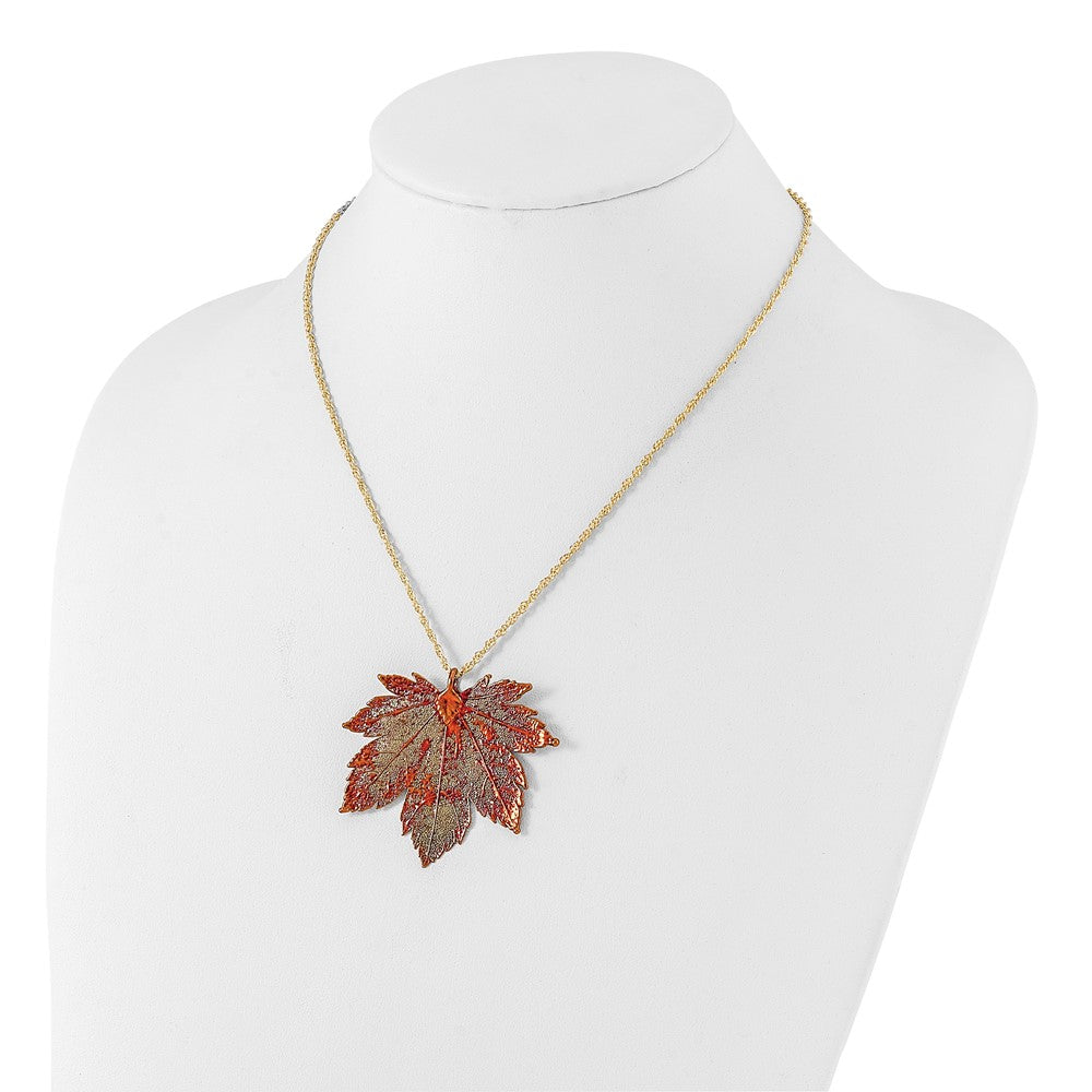 Mode Iridescent Copper Dipped Echt Full Mond Maple Blatt mit 20 Zoll Goldfarben Halskette