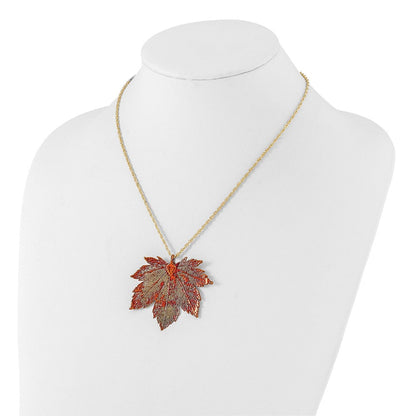 Mode Iridescent Copper Dipped Echt Full Mond Maple Blatt mit 20 Zoll Goldfarben Halskette