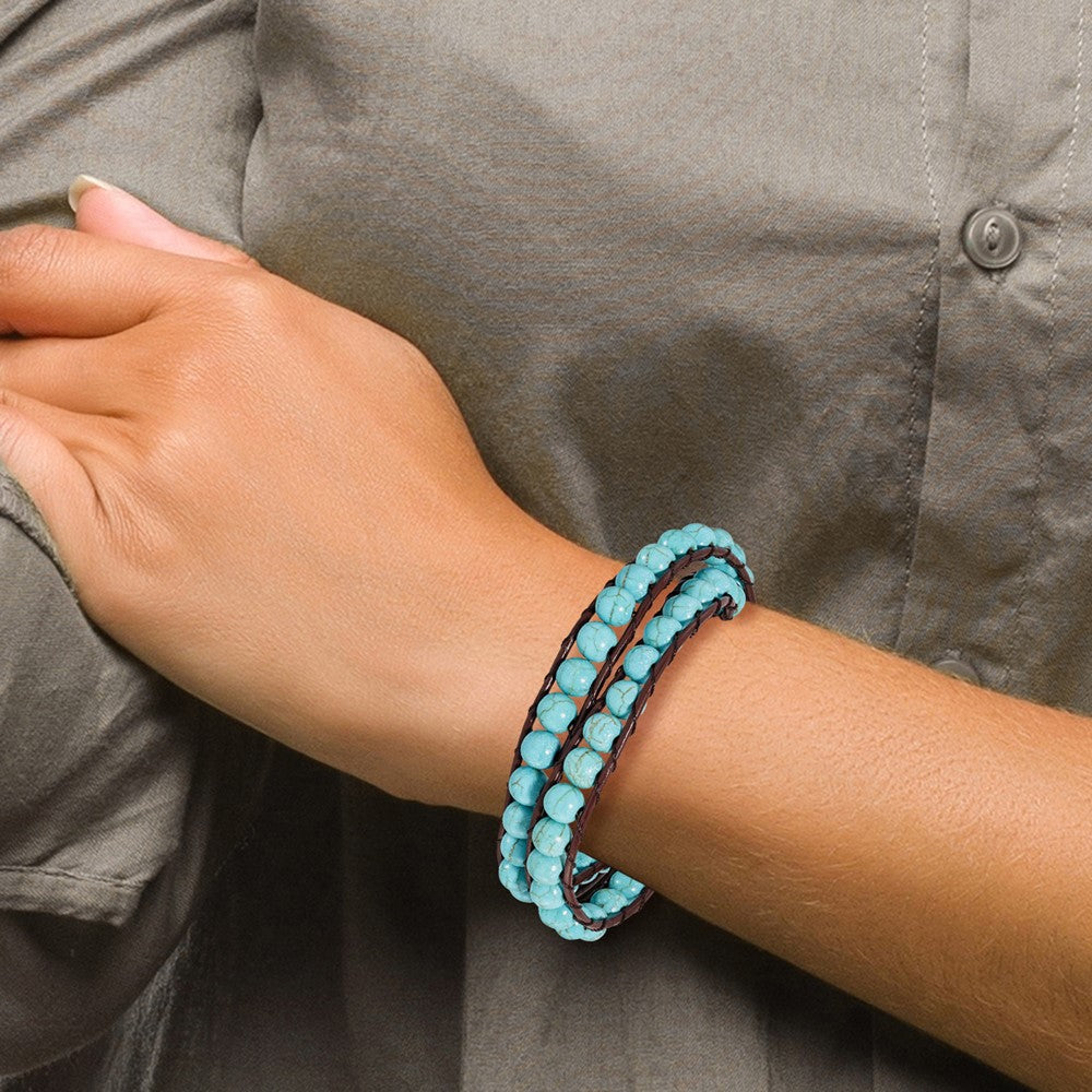 14 Zoll 6mm Dyed Türkis Leder Kordel Multi Wickel Armband