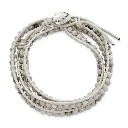 21 Zoll Weiß Howlite Gekugelt und Leder Multi-wrap Armband