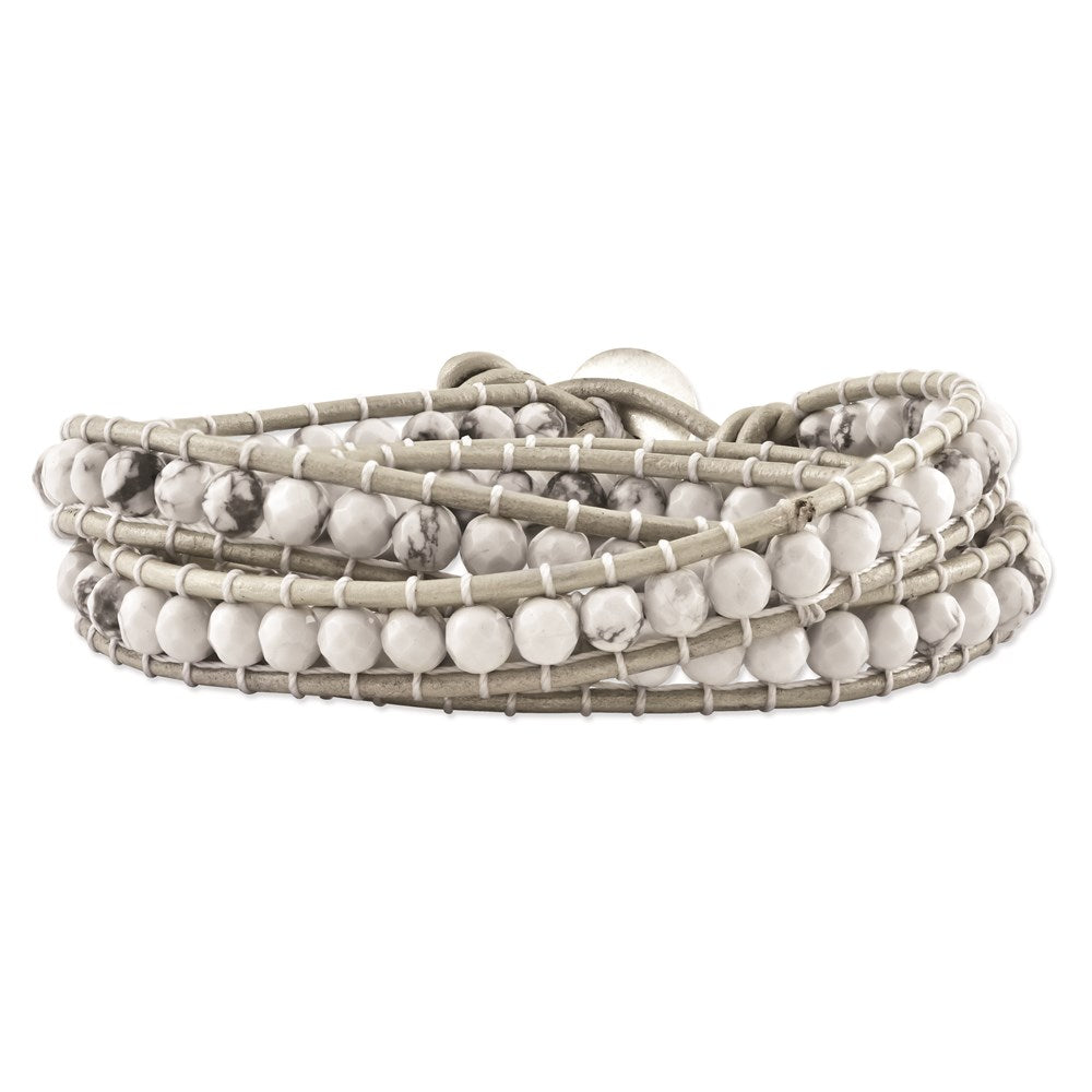 21 Zoll Weiß Howlite Gekugelt und Leder Multi-wrap Armband
