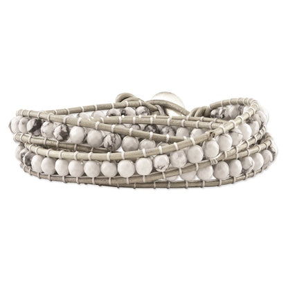 21 Zoll Weiß Howlite Gekugelt und Leder Multi-wrap Armband