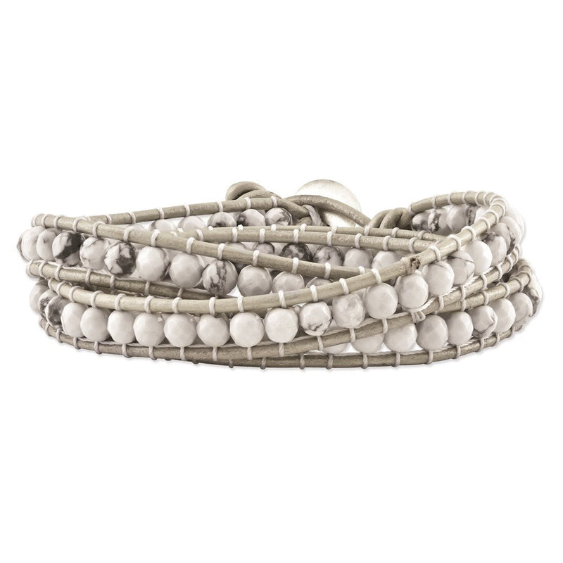 21 Zoll Weiß Howlite Gekugelt und Leder Multi-wrap Armband