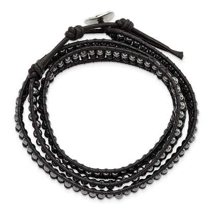 21 Zoll Schwarz Achat und Hematite Perle Leder Multi-wrap Armband