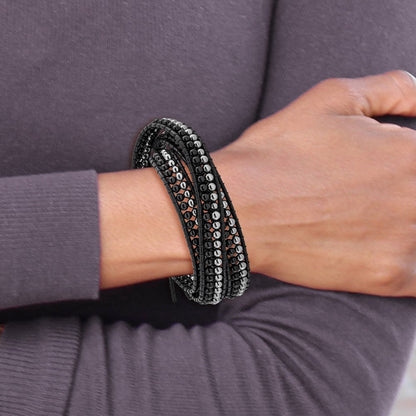 21 Zoll Schwarz Achat und Hematite Perle Leder Multi-wrap Armband