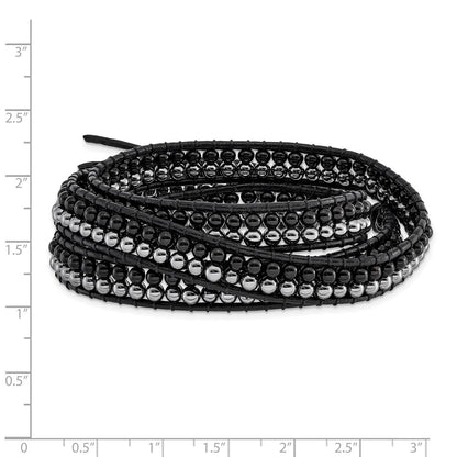 21 Zoll Schwarz Achat und Hematite Perle Leder Multi-wrap Armband