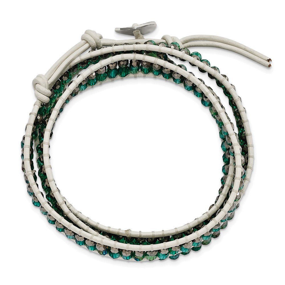21 Zoll Grün Aurora Borealis/grey Kristall Perle Leder Multi-wrap Armband