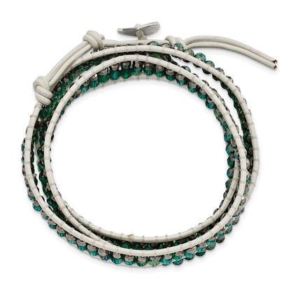 21 Zoll Grün Aurora Borealis/grey Kristall Perle Leder Multi-wrap Armband