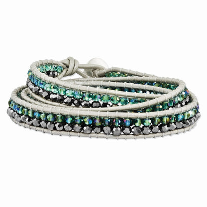 21 Zoll Grün Aurora Borealis/grey Kristall Perle Leder Multi-wrap Armband