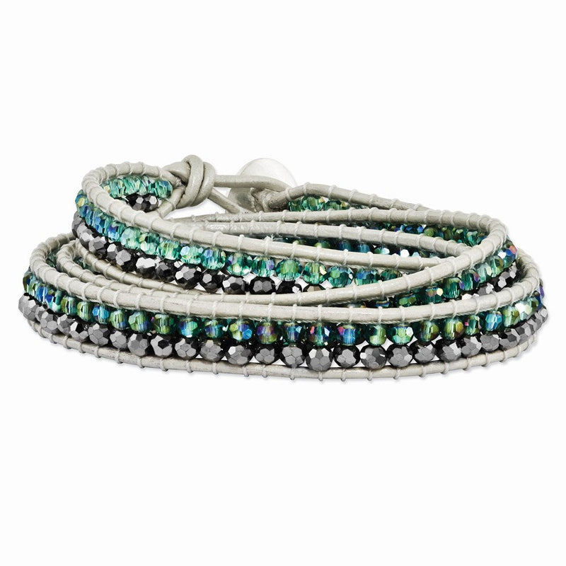 21 Zoll Grün Aurora Borealis/grey Kristall Perle Leder Multi-wrap Armband