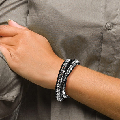 21 Zoll Grau und Klar Kristall Perle Leder Multi-wrap Armband