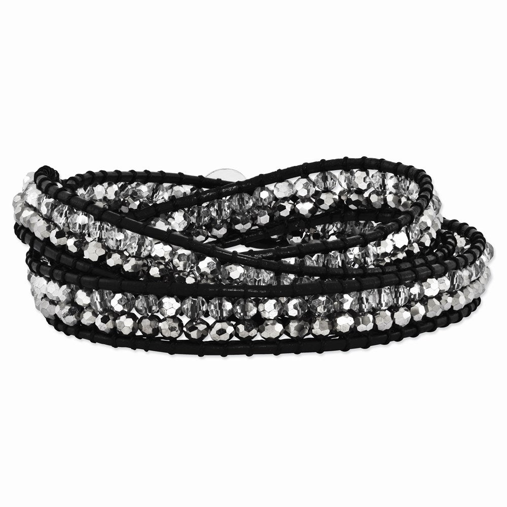 21 Zoll Grau und Klar Kristall Perle Leder Multi-wrap Armband