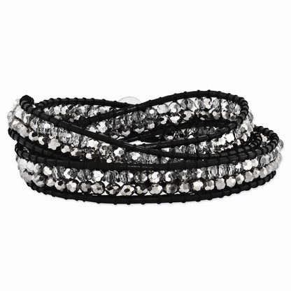 21 Zoll Grau und Klar Kristall Perle Leder Multi-wrap Armband